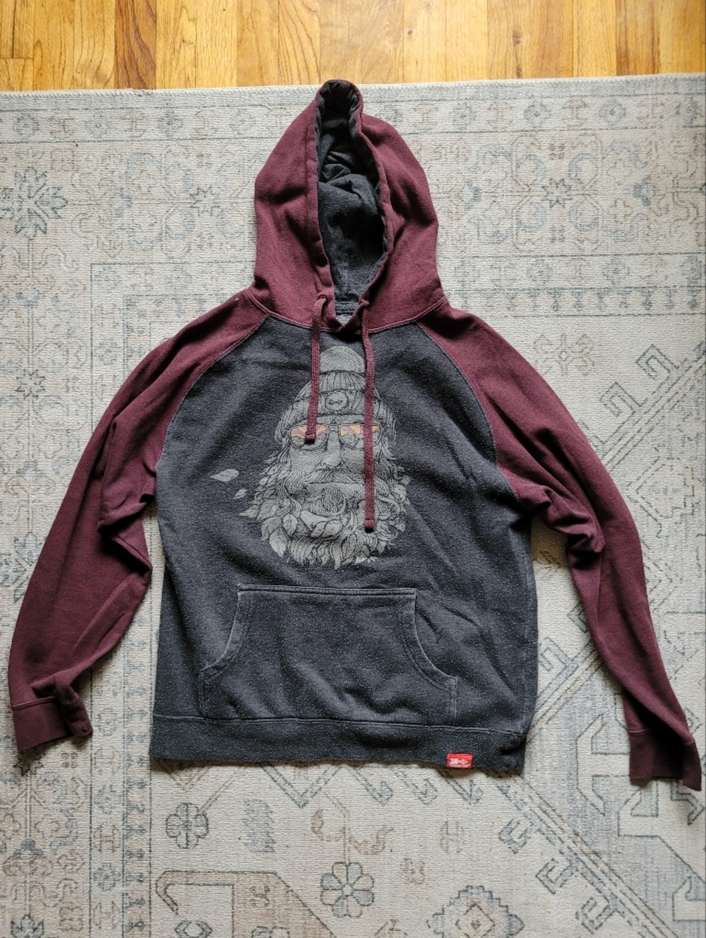 Women's Two-Tone Maroon and Charcoal Graphic Hoodie
